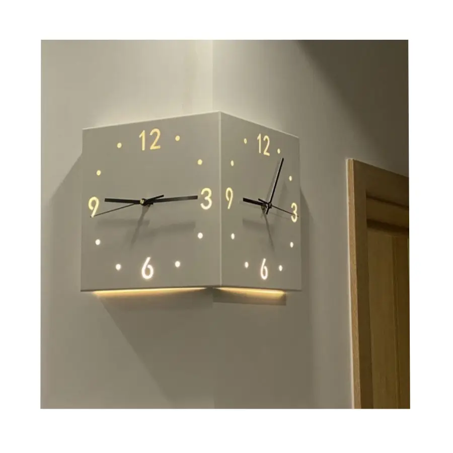 Modern Induction luminous Corner Wall Clock Square Livingroom Decoration Simple Double Sided Clock