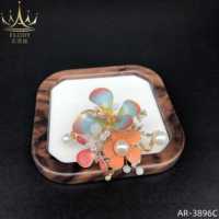 AR-3896C Bague florale artisanale en résine colorée avec fleurs, papillon brillant et perles, accessoires de mariage pour mariée