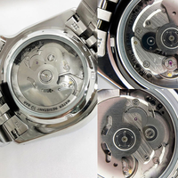Montre mécanique automatique GMT pour hommes, lunette rouge et noire, cadran bordeaux, bracelet en acier inoxydable, étanche 10ATM, montre de plongée