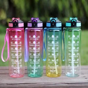 Bouteille d'eau de sport dégradée colorée de grande capacité avec poignée de couvercle à rabat Équipement de fitness en plastique transparent pour le camping - Product Image 1