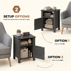 Farmhouse Nightstand with Rattan Decor Door Magnetic Soft Close <b>Side</b> End <b>Table</b> with Open <b>Storage</b> Compartment for Bedroom Living - Product Image 5