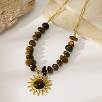 Collier Pendentif Œil de Tigre Naturel Queen Head avec Perles Tournesol Maillard pour Femme, Bijoux Tendance Nouveautés 2026 TGXL15090