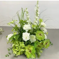 Kunstzijde witte roos pioenroos groene blad bloemrijke rij tafel vloer bruiloft ceremonie boog gang decoratie