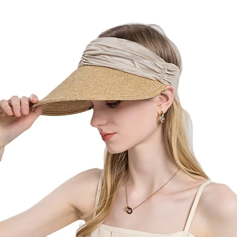 Cappello estivo da donna Top vuoto cappelli di paglia da spiaggia per donna protezione UV visiera solare regolabile a tesa larga avvolgibile berretto da sole