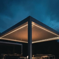 Gazebo de plage en aluminium avec éclairage LED - Lames orientables motorisées - Taille personnalisée - Durable, imperméable, résistant au vent, protection UV, respectueux de l'environnement