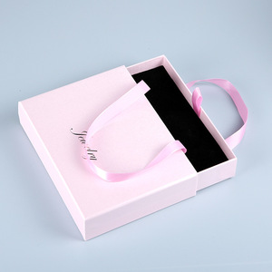 Custom Mini Travel Eco pink Cardboard Thin Drawer Rectangle <strong>Jewelry</strong> Paper <strong>Box</strong> Ring Earing Necklace with Handle for <strong>Uk</strong> - Product Image 3