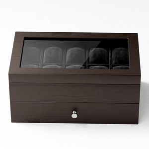 Nouvelle boîte à montres en bois multifonctionnelle à 10 emplacements, présentoir à bijoux à 2 niveaux avec tiroir pour montres, bagues, bracelets et bijoux - Product Image 4