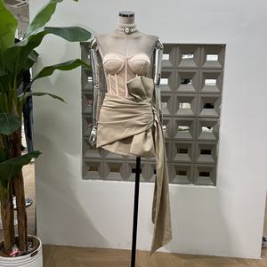 欧迪娜精品时尚夏季休闲系带筒上衣鱼骨紧身胸衣丝带蝴蝶结裙两件套女装2件套 - Product Image 1