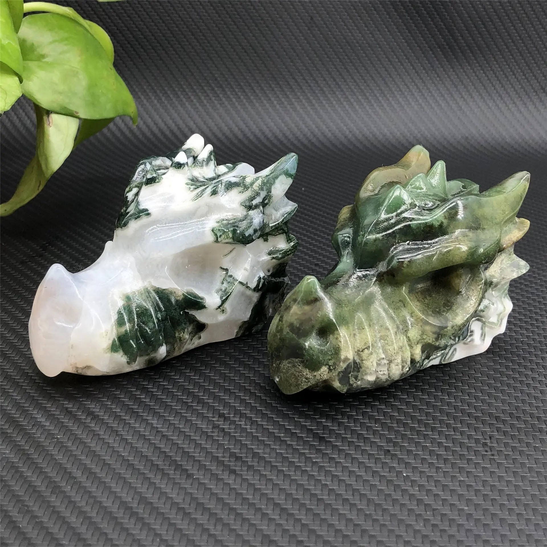 Bulk Crystal Carving Rhodonite Rose Quartz Moss Agate Dragon Heads Hand Carved Healing Dragon Crystal Skulls