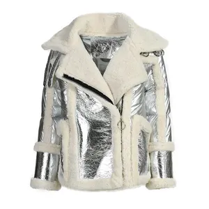 Wholesale Custom New Style Genuine Shearling Jacket With Sheep Fur Winter Fashion Women Sheepskin Shearling Leather Coat