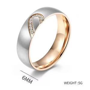 Trendy Personality New Style Jewelry Half <b>Heart</b> <b>Black</b> Rose Gold Stainless Steel Couple Rings for Women Men Jewelry Gift - Product Image 2