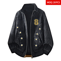 Blouson Bomber Homme Grande Taille Col Montant en Coton Lavé, Fermeture Éclair Intégrale, Poignets et Ourlet Contrastants en Côte, Vêtement d'Extérieur Décontracté, Logo Personnalisé