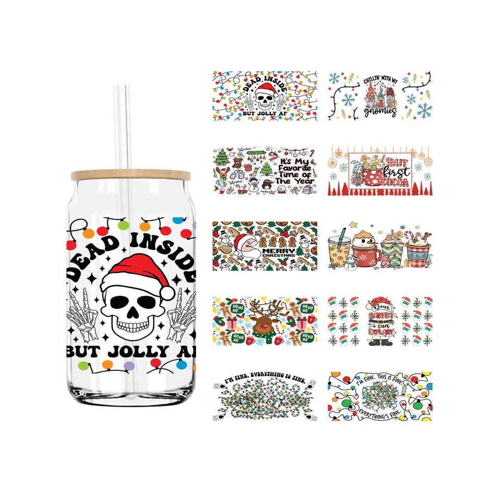 Dead Inside, aber Jolly AF 16OZ UV DTF Cup Wrap Transfers Aufkleber Benutzer definierte Etiketten DIY Durable Water proof Logo für Libbey Glass Can