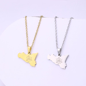 Nouveau collier pendentif Sicile Italie, géométrique, étanche, en acier inoxydable plaqué platine, bijoux tendance pour femmes et hommes - Product Image 4