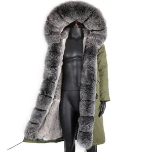 Manteau pour homme manteau de fourrure épaisse manteau à col en fourrure de renard véritable naturel doublure en fourrure de lapin parka imperméable détachable veste d'hiver 2023