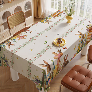 Banderín y Mantel de Pascua para Celebración de <span class=keywords><strong>Primavera</strong></span> - Suministros Impresos de Poliéster Coloridos, Decoración para Fiestas de Restaurante con Diseño de Huevos de Pascua - Product Image 3