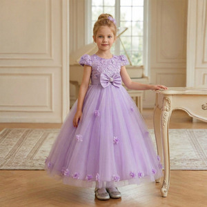 Vestido de <span class=keywords><strong>niña</strong></span> de las flores para boda y ropa formal: Vestido elegante para niñas, largo, con mangas cortas, de tela de malla con lentejuelas y bordados. - Product Image 1