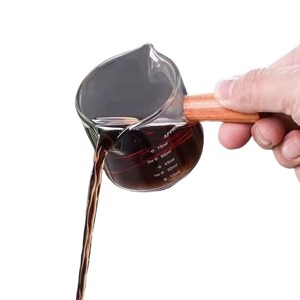 Tasse à lait en <span class=keywords><strong>verre</strong></span> avec manche en bois, petite tasse à expresso graduée, pot à double ouverture pour le partage, tasse à latte - Product Image 1