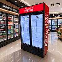 Réfrigérateur vertical professionnel en acier embossé à deux portes, vitrine réfrigérée à double porte à faible niveau sonore pour bar à salades