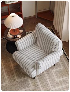 Sillón <span class=keywords><strong>de</strong></span> Estilo Francés Vintage <span class=keywords><strong>de</strong></span> Mediados <span class=keywords><strong>de</strong></span> Siglo, con Patas Altas y Respaldo <span class=keywords><strong>de</strong></span> Alas, Tapizado en Lino a <span class=keywords><strong>Rayas</strong></span>, para Sala <span class=keywords><strong>de</strong></span> Estar - Product Image 4