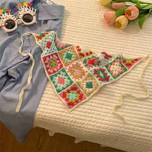 ที่คาดผมดอกไม้หวานๆ สำหรับเดินทาง ผ้าโพกศีรษะลายดอกไม้หลากสี ผ้าโพกศีรษะถัก ผ้าพันคอสามเหลี่ยมทำมือสำหรับเด็กผู้หญิง - Product Image 4