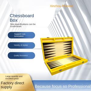 高級エコフレンドリーカスタムポータブルトラベルゲームセット-革製木製テーブルチェスバックギャモンチェッカー駒彫刻入りボードボックス - Product Image 2