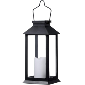 <b>Black</b> Metal <b>Lantern</b> with Glass Panels Candle Vintage Decorative Lighting for Home Weddings & Festive Ambiance - Product Image 1