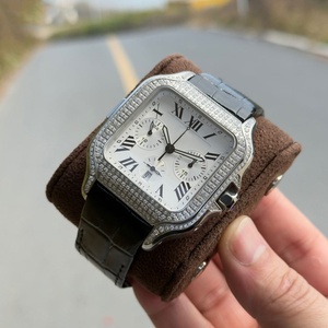 Reloj Cronógrafo Cuadrado con Incrustaciones de Diamantes para Hombre, Movimiento Mecánico, Correa de Cuero Negra, Resistente al Agua, Reloj de Lujo para Negocios - Product Image 3