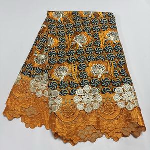 Kain renda lilin kain katun lilin Afrika dengan renda bordir 6 yard untuk gaun wanita - Product Image 3