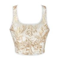 Corset bustier grande taille style vintage à fleurs dorées pour femme avec bretelles à nouer
