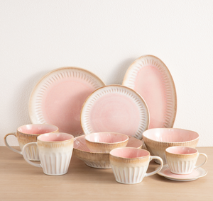 Wholesale Custom Vintage Pink Reactive Glaze <b>Dinner</b> <b>Set</b>, Embossed Stoneware Plates Bowls, Free Design & Logo Available - Product Image 2