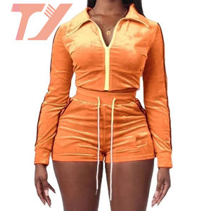 Conjuntos Deportivos TUOYI <span class=keywords><strong>para</strong></span> Mujer, Terciopelo, Cierre de Plástico, Detalles en Velour, Ribete Lateral, Shorts y Sudadera con Capucha <span class=keywords><strong>para</strong></span> Club Nocturno - Product Image 1