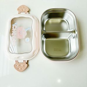 Boîte à lunch en acier inoxydable Logo de dessin animé de fromage mignon 2 grilles Isolation chauffante Bento Microwaveable Sans BPA-pour étudiants Enfants - Product Image 2