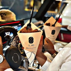 Wholesale Custom Restaurant Street Snack Disposable Takeaway Ice Cream Paper Packaging Food Cone Churro Holder Bubble Waffle <b>Cup</b> - Product Image 6