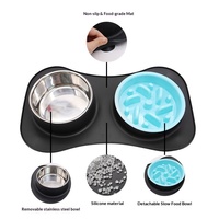 Bols pour chiens et chats à alimentation lente 3 en 1 en acier inoxydable pour ralentir la consommation, durables, anti-déversement et antidérapants avec tapis en silicone