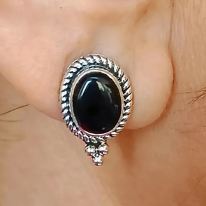 925 Sterling Silver Black <b>Onyx</b> <b>Earrings</b> July Birthstone Jewelry Natural Oval <b>Onyx</b> Stud Posts Gold Main Material Handmade Unique - Product Image 1
