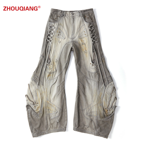 <span class=keywords><strong>Jeans</strong></span> Baggy da <span class=keywords><strong>Uomo</strong></span> Streetwear Vintage a Gamba Larga 100% Cotone Denim Effetto Usurato <span class=keywords><strong>Vita</strong></span> Media con Cerniere OEM & ODM - Product Image 1