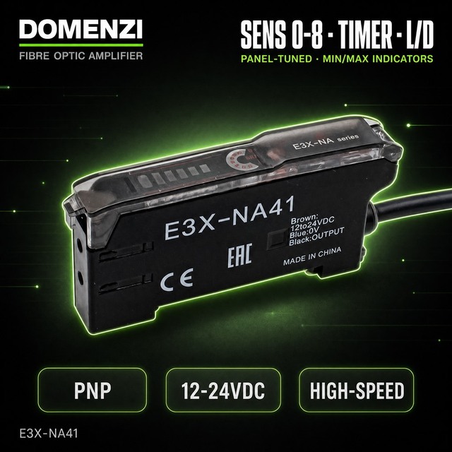DOMENZI E3X-NA41 Fiber Sensor Amplifier Unit PNP High Speed 24V DC for Fiber Optic Detection Use Compact Black