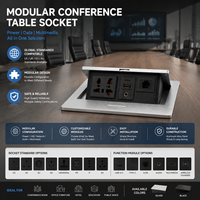 Prise de table modulaire en aluminium IP44 escamotable avec 4 prises pour bureaux et salles de réunion