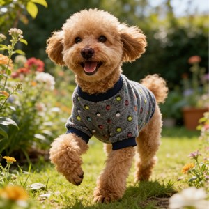 T-shirt Teddy et Bichon Frise à pois gris en polyester, vêtements pour animaux de compagnie quatre saisons - Product Image 1