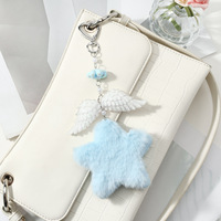 Nouveauté Tendance : Adorable Porte-clés/Pendentif de Sac en Peluche Étoile à Cinq Branches avec Ailes Multicolores et Motif Étoile Croisée