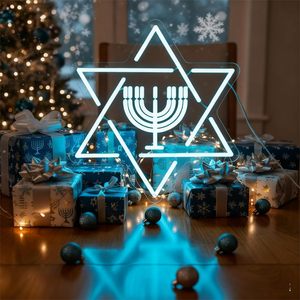 Menorah de Hanoucca, étoile de David bleue, enseigne au néon, couleurs personnalisables, étanche IP67, montage mural, publicité, voiture, fête juive - Product Image 3