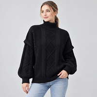 Pull Col Roulé Femme Tricoté Câblé OEM ODM, Manches Évasées Oversize, Motif Tressé, Épais et Chaud, Conception Personnalisable – Vente en Gros