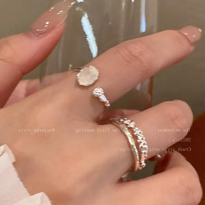 Anillos Ajustables de Piedra Lunar para Mujer, Anillos de Doble Capa con Temperamento, Regalos de Fiesta, Joyería - Product Image 4