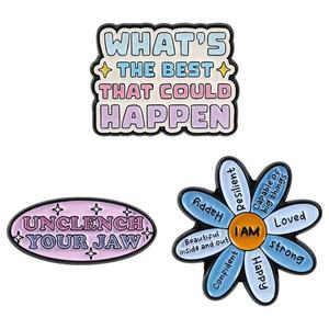 En gros, épingles en métal, broches et badges pour vêtements, mignons, style dessin animé, avec citations motivantes 'Love Yourself' et motifs floraux - Product Image 1