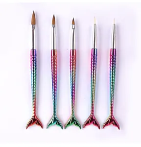 Faria Plastic handle pink nail art brush set with dorting micro nail art brushes