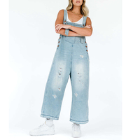 Channel 2026 Salopette en jean d'été pour femme, coupe large, effet usé, avec bretelles réglables, style ample et baggy