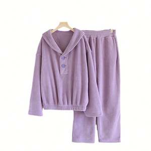 WANBAO PJ-1418 Women's Winter Flannel <b>Fleece</b>-Lined Elastic Waist 2-Piece <b>Pajamas</b> Breathable Soft Solid Sleepwear Home Wear - Product Image 5