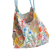 Nouveau Sac à Bandoulière en Toile Style Ethnique Floral avec Cordon de Serrage, Grande Capacité, Doublure en Coton, Sac de Voyage Souple et Sac Fourre-tout Intérieur