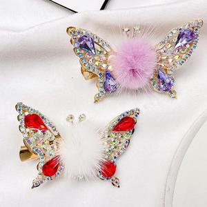 1 Paire de Barrettes 3D Mignonnes Effet Volant, Strass Brillants, Faux Clips à Cheveux en Fourrure de Vison - Product Image 2